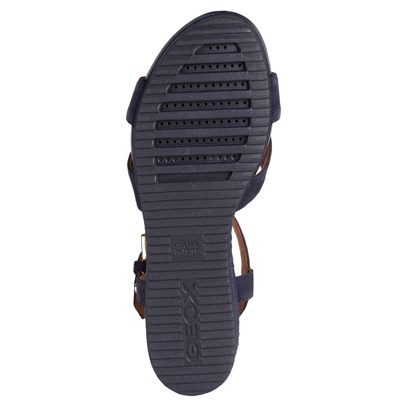 Geox Sandales en Velours de Cuir compensées Ischia bleu marine - Talon 6 cm