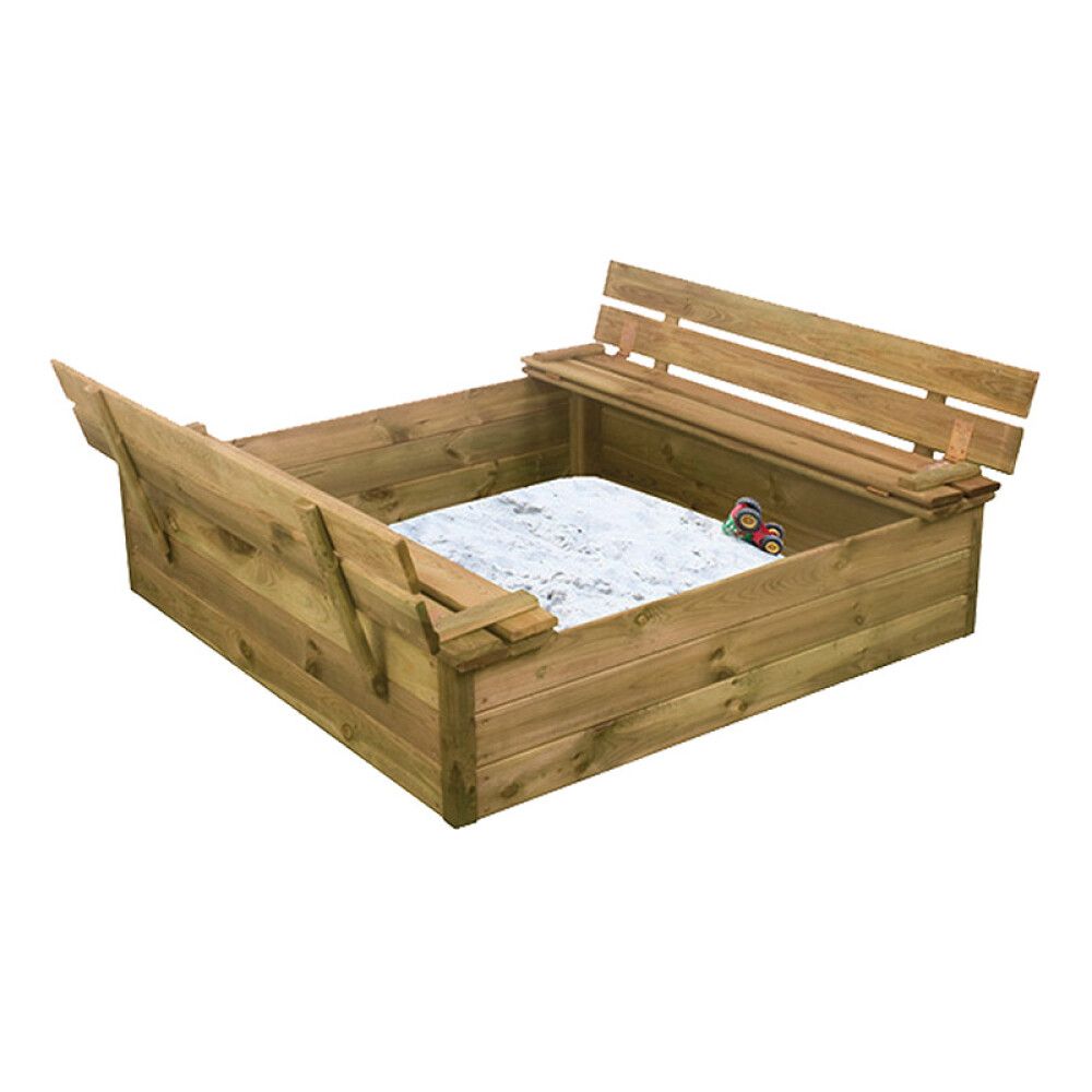 SANDKASSE NORDIC PLAY MED BENK & LOKK 120X120CM