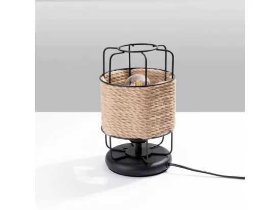 Lampes de bureau Gizur industriel en acier/corde - 1 sources lumineuses - L.15 x H.25 cm - noir/cordon