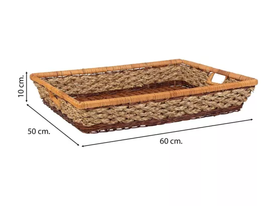Plateau rectangulaire en corde tressée marron 60x50x10h