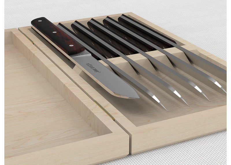 Service de 6 couteaux de table avec un manche en bois d'amourette et lame en acier inoxydable