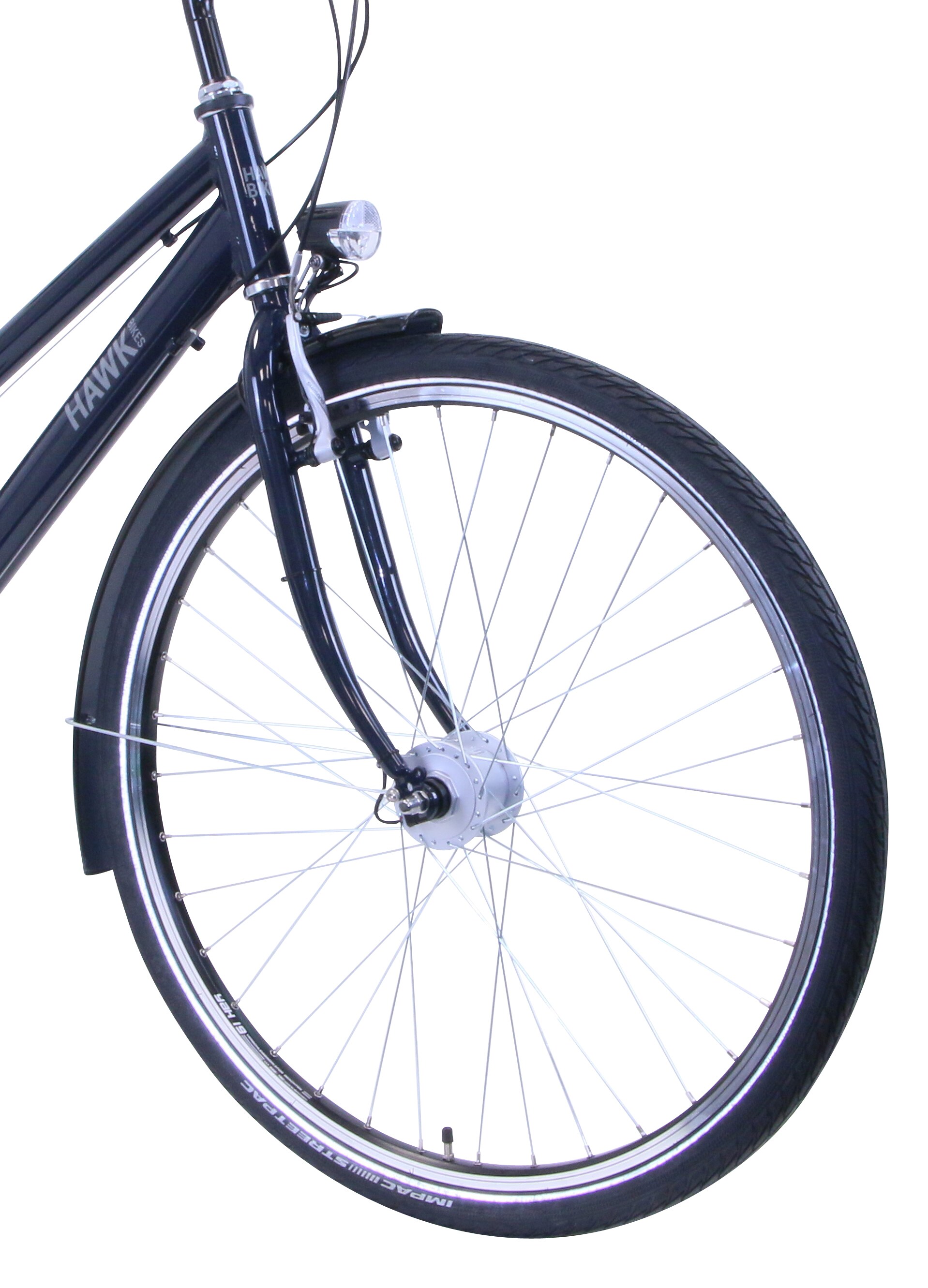 HAWK Citytrek Easy, Damen 28 Zoll , 7-Gang, Blau, 46 cm -Leichtes Stadtfahrrad mit 7-Gang Shimano Kettenschaltung & Nabendynamo