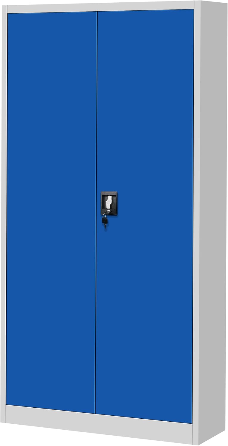 Jan Nowak Aktenschrank C001H Büroschrank Metallschrank Stahlschrank Werkzeugschrank Stahlblech Pulverbeschichtet Flügeltürschrank Abschließbar 195 cm x 90 cm x 40 cm (grau/blau)