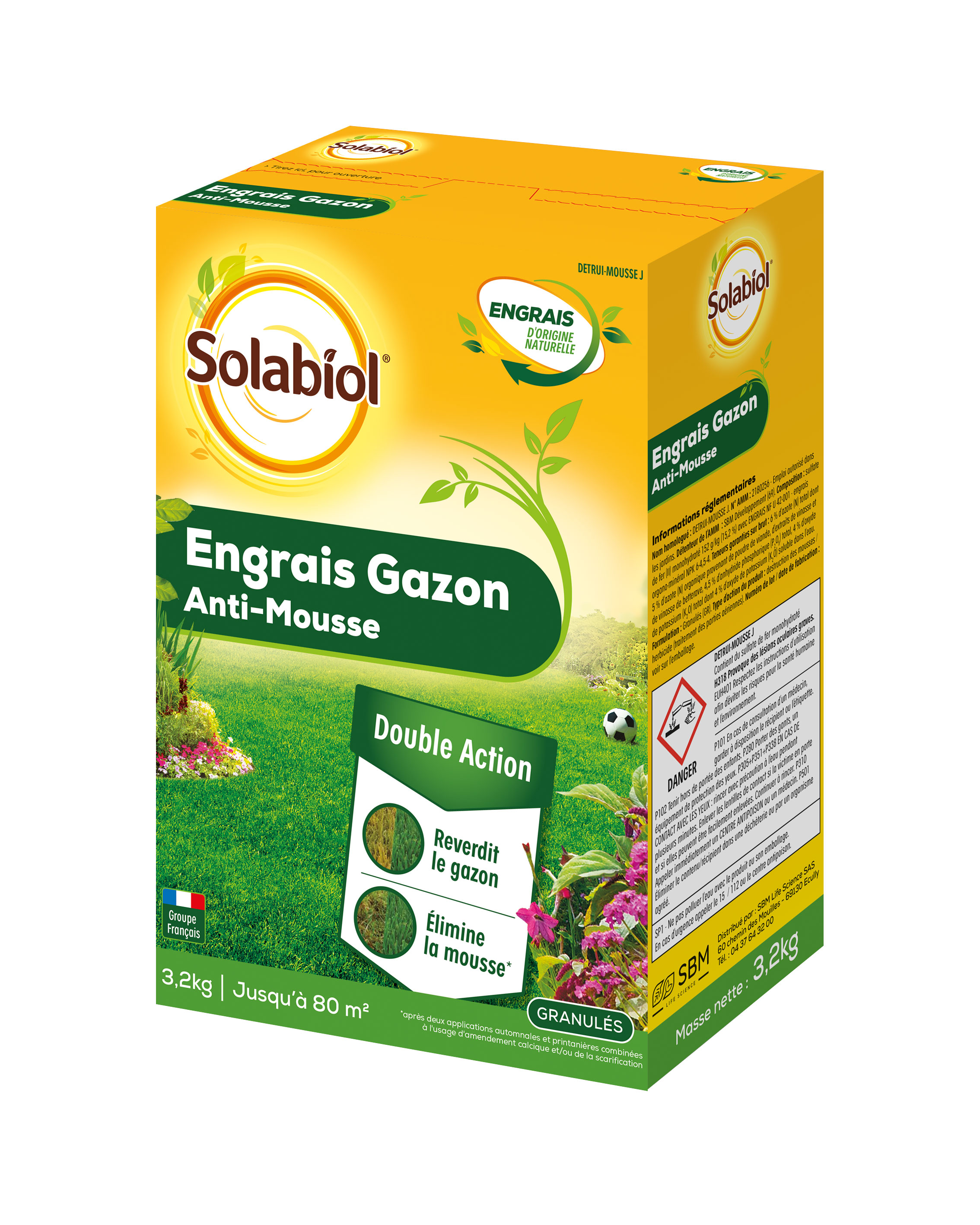 Sogazmou80n |engrais gazon anti mousse | 3,2kg | elimine la mousse & f