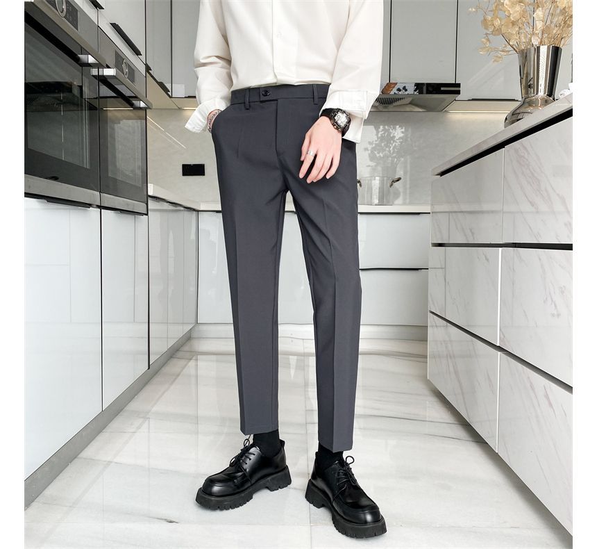 Naideth - Mid Rise Plain Cropped Tapered Dress Pants