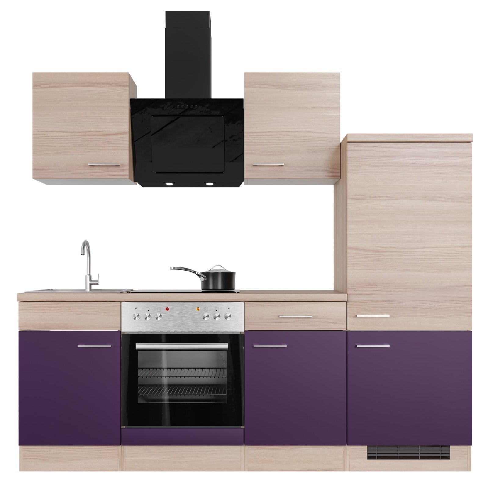 Küchenblock FOCUS - Akazie - Aubergine - mit E-Geräten - 220 cm