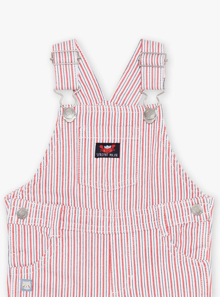 Salopette courte en twill à rayures rouge et bleu marine
