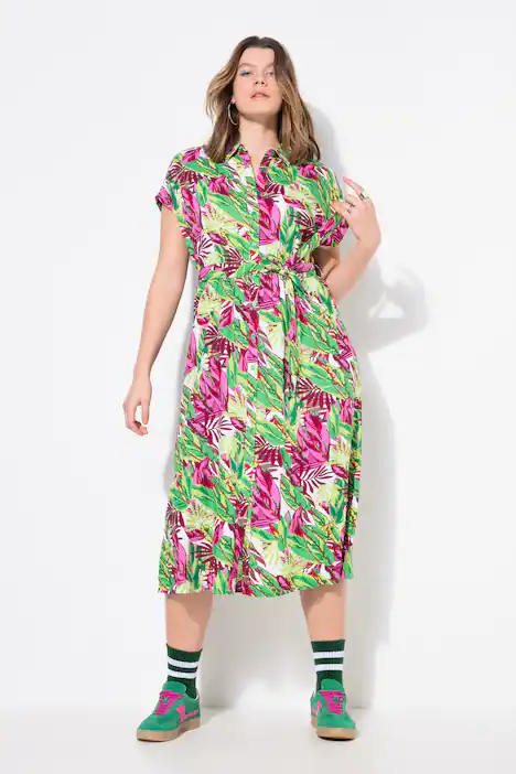 Maxikleid, oversized, Jungle-Print, smaragdgrün