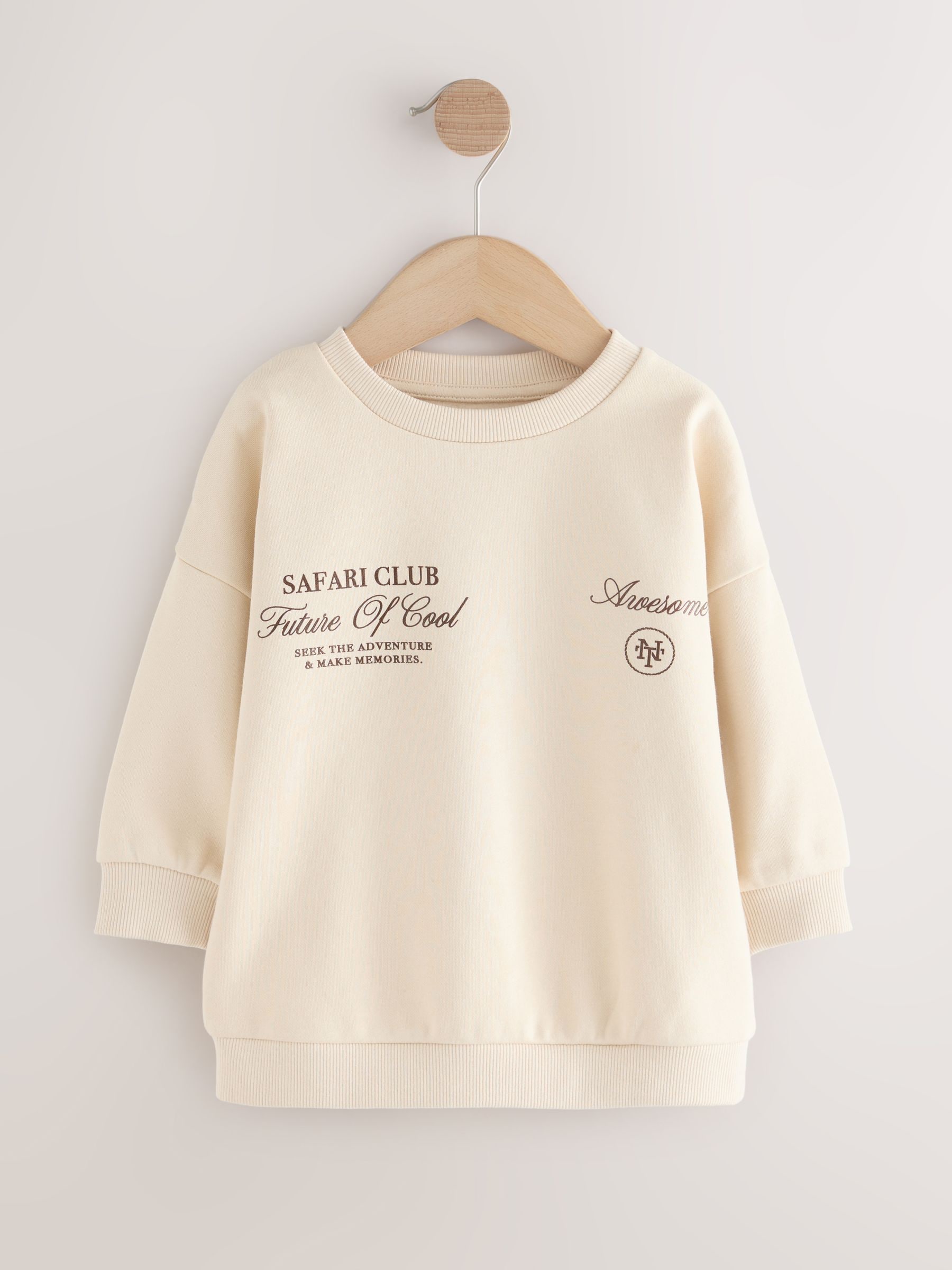 Ecru Safari Club - Jersey sweatshirt met ronde hals en print op de rug (3mnd -7jr)