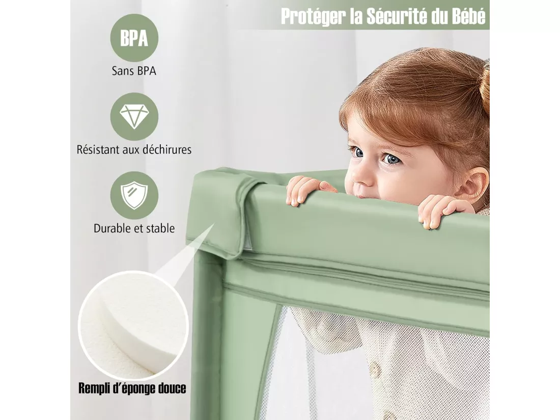 Parc pour Bébé avec 50 Balles Océaniques, Clôture pour Tout-Petits avec Maille Respirante, Centre d'Activités avec Base Antidérapante et Grande Porte à Fermeture Eclair, 206×147×68,5CM (Vert)
