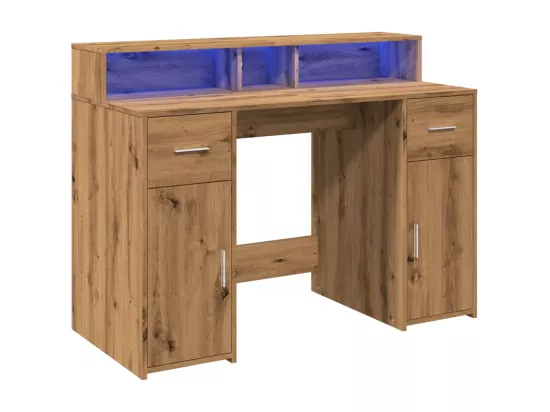 Bureau avec lumières LED chêne artisanal bois d'ingénierie
