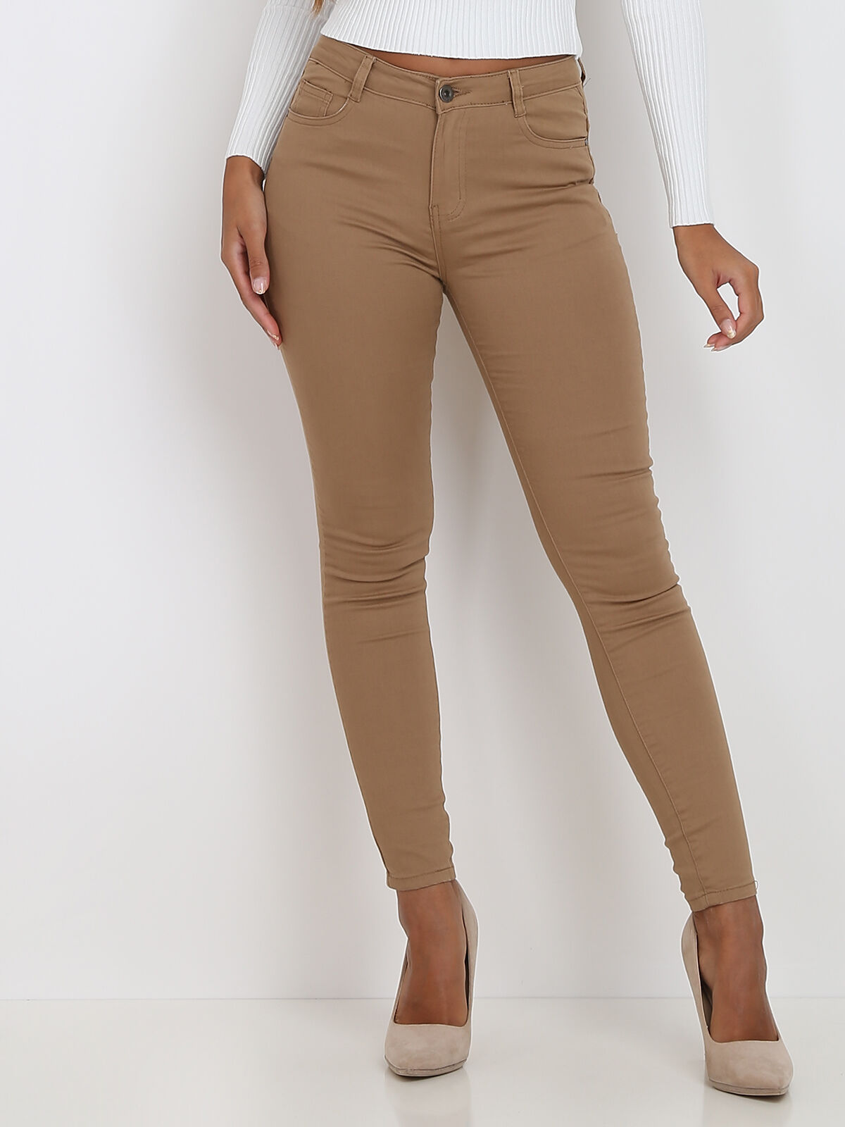 Jean slim et push-up basique- Camel