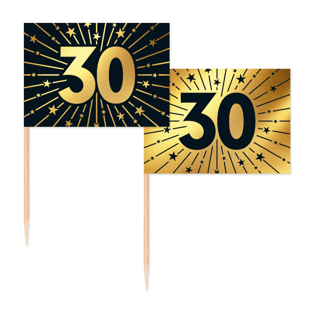 30 Jaar Cocktailprikkers Goud Zwart 50st