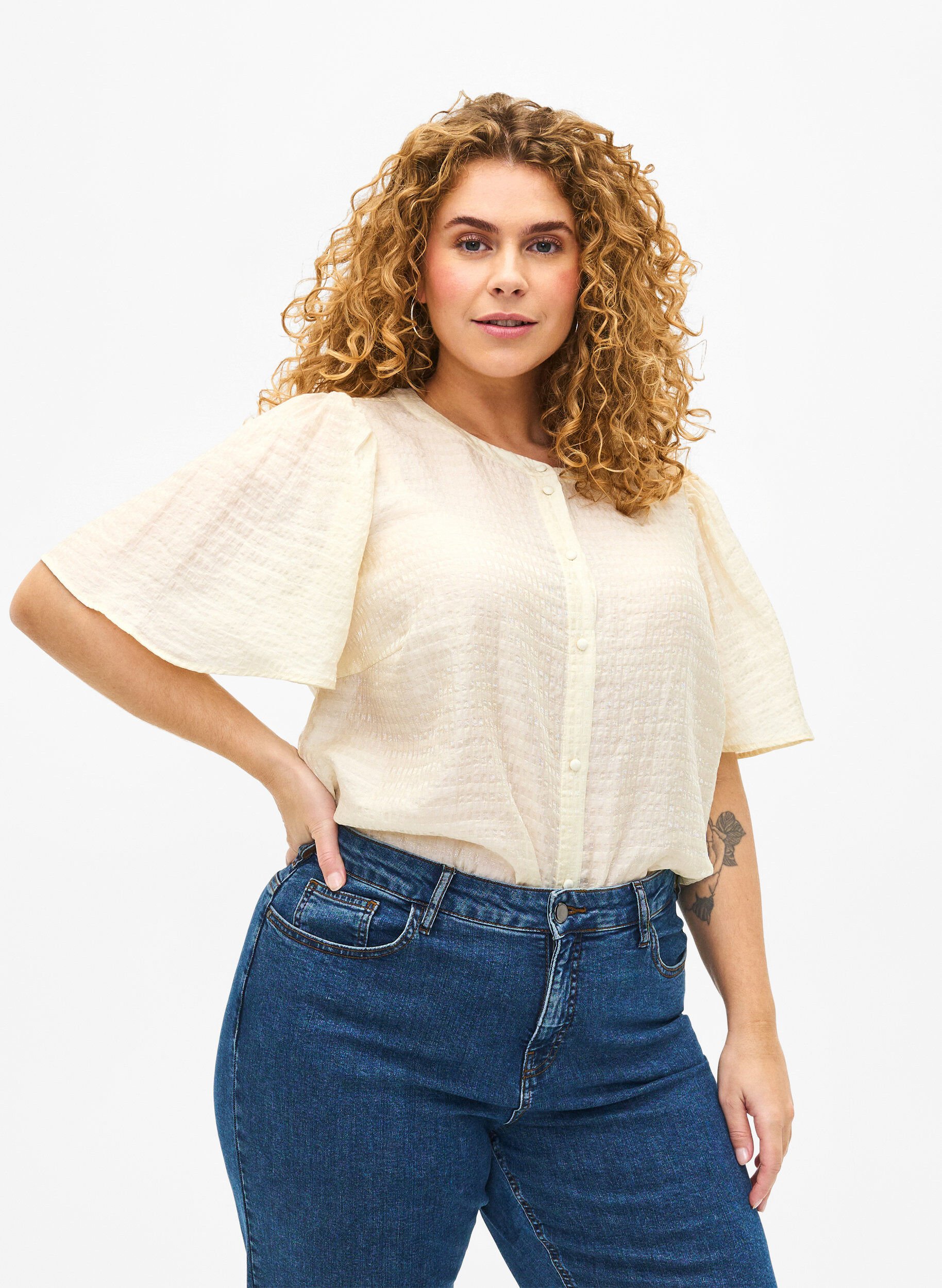 Lyocell skjortebluse med tekstur