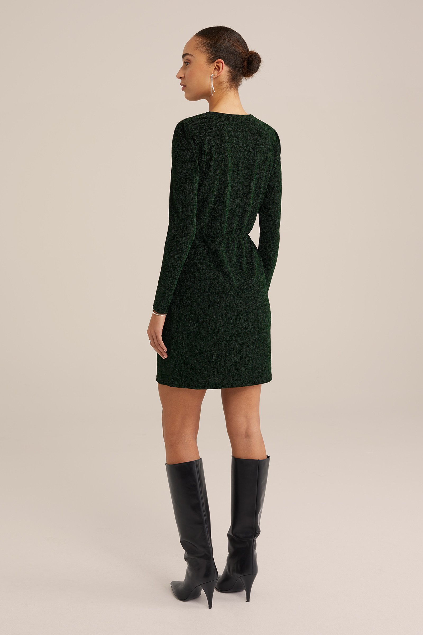 jurk met glittergaren WE Fashion Donkergroen