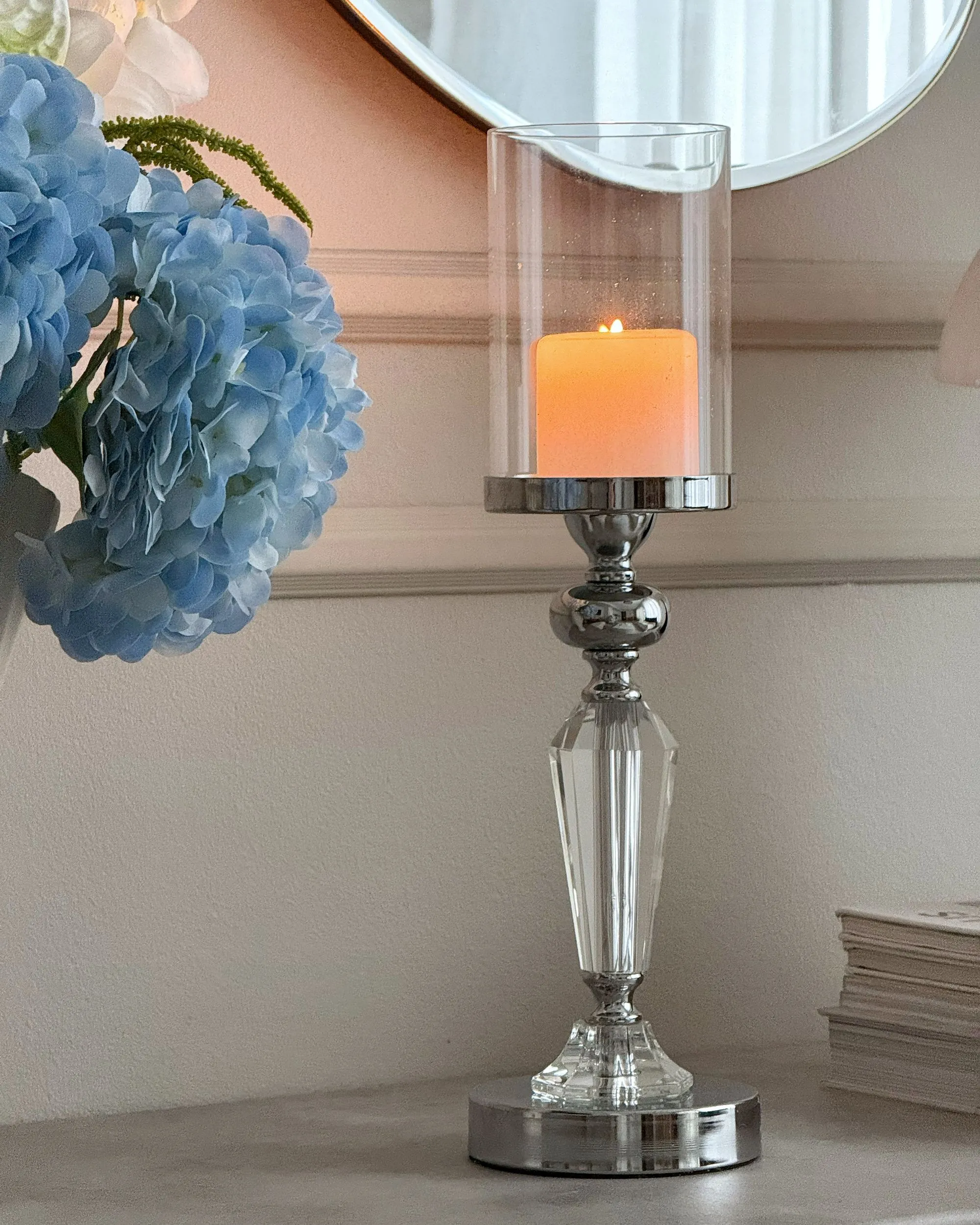 Kaarshouder BONAO Glas 42 cm Zilver