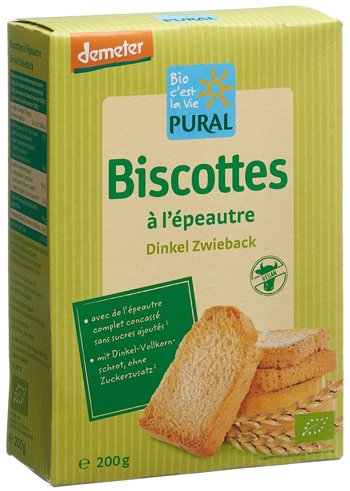 PURAL Dinkelzwieback<br>200 g, ohne Zucker Demeter
