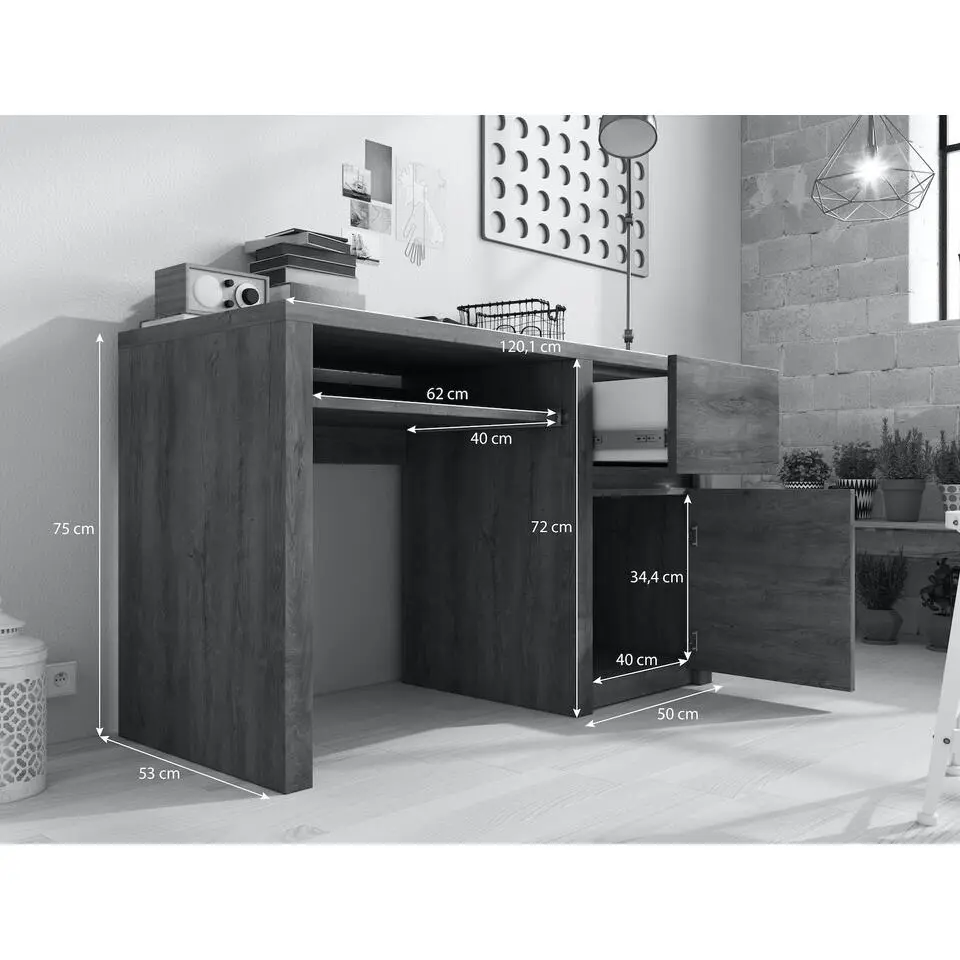 Meubella - Bureau Monaco - Eiken - 120 cm