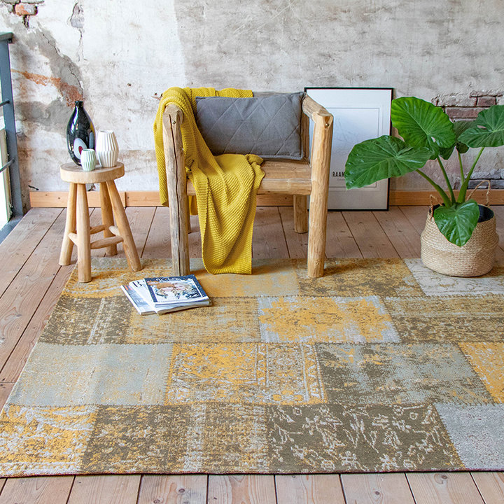 Patchwork vloerkleed - Dreams Okergeel | Vintage look