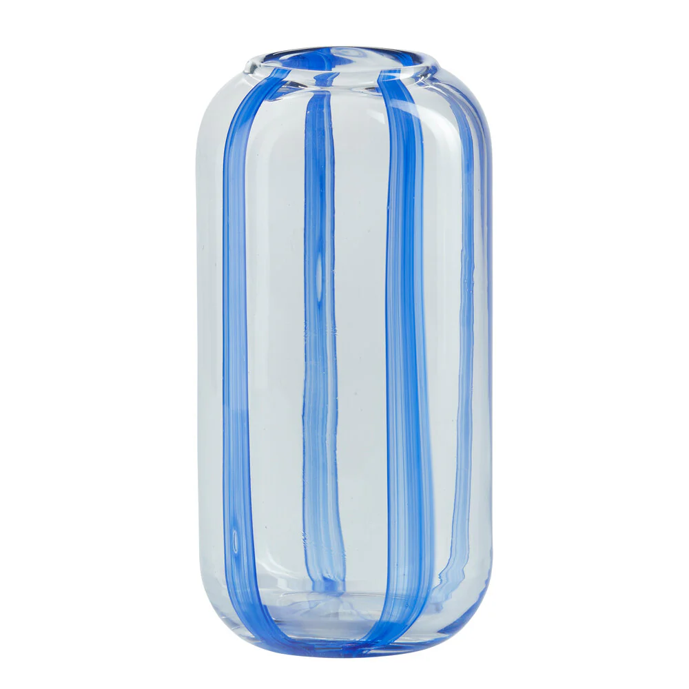 Bahne Interior  Stribet glasvase, blå - H20 cm