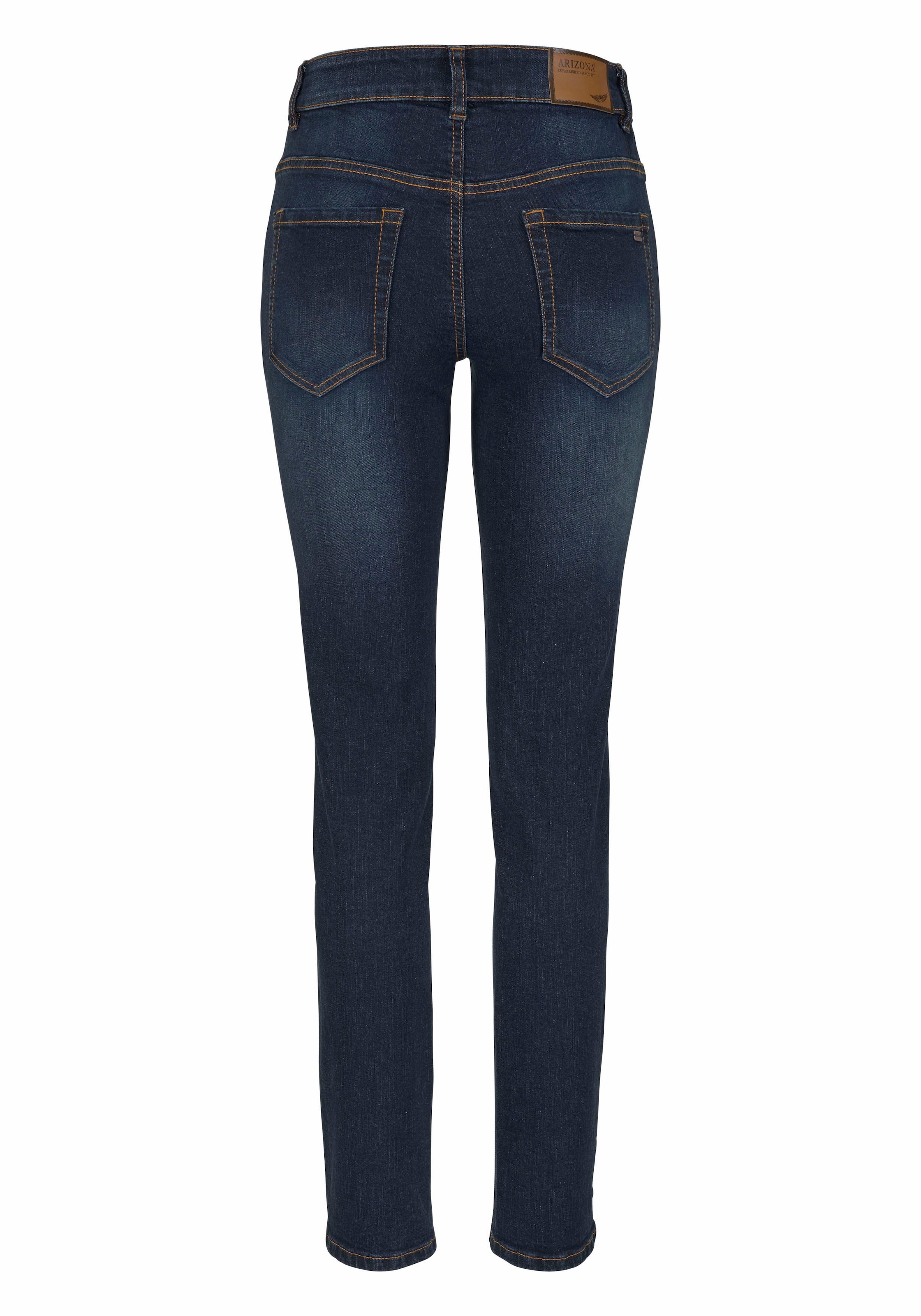 Arizona Slim-fit-Jeans »Bund mit seitlichem Gummizugeinsatz«, schmale Passform,  Röhrenjeans,  Used-Waschung,  hohe Leibhöhe