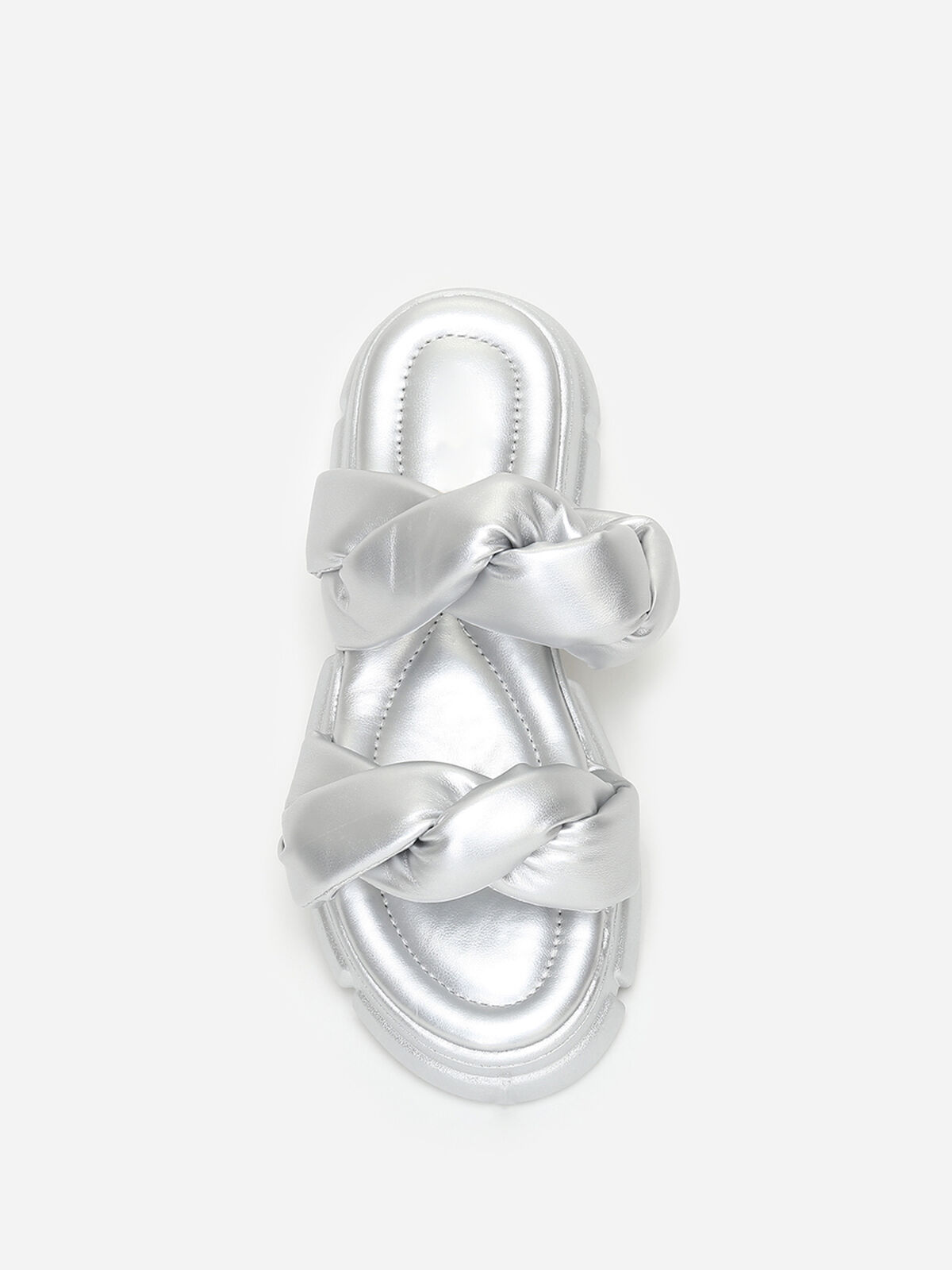 Mules crantées à brides matelassées- Argenté