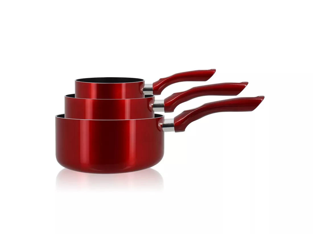 Menastyl - Set 3 Casseroles Cerise Aluminium Compatible Induction 14/16 Et 18cm