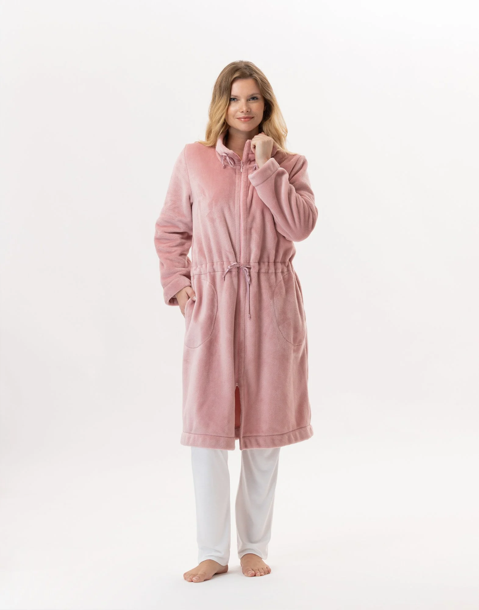 ESSENTIEL 853 - Veste zippée en peluche flanelle | Rose