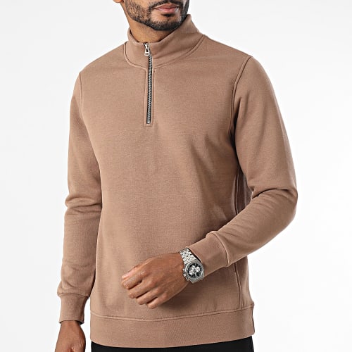 Sweat Col Montant Zippé Marron