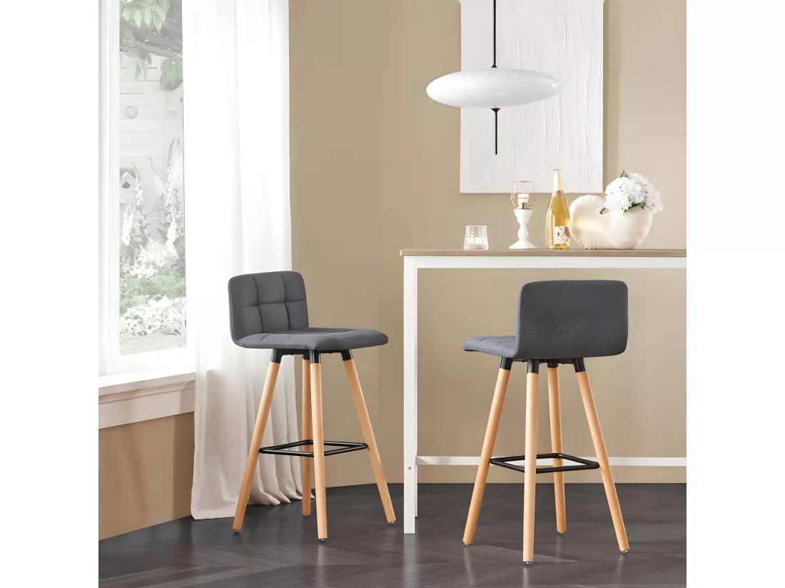 Lot de 2 Tabourets de Bar Cuisine Dossier Repose-Pieds Haute qualité, FST50-DGX2