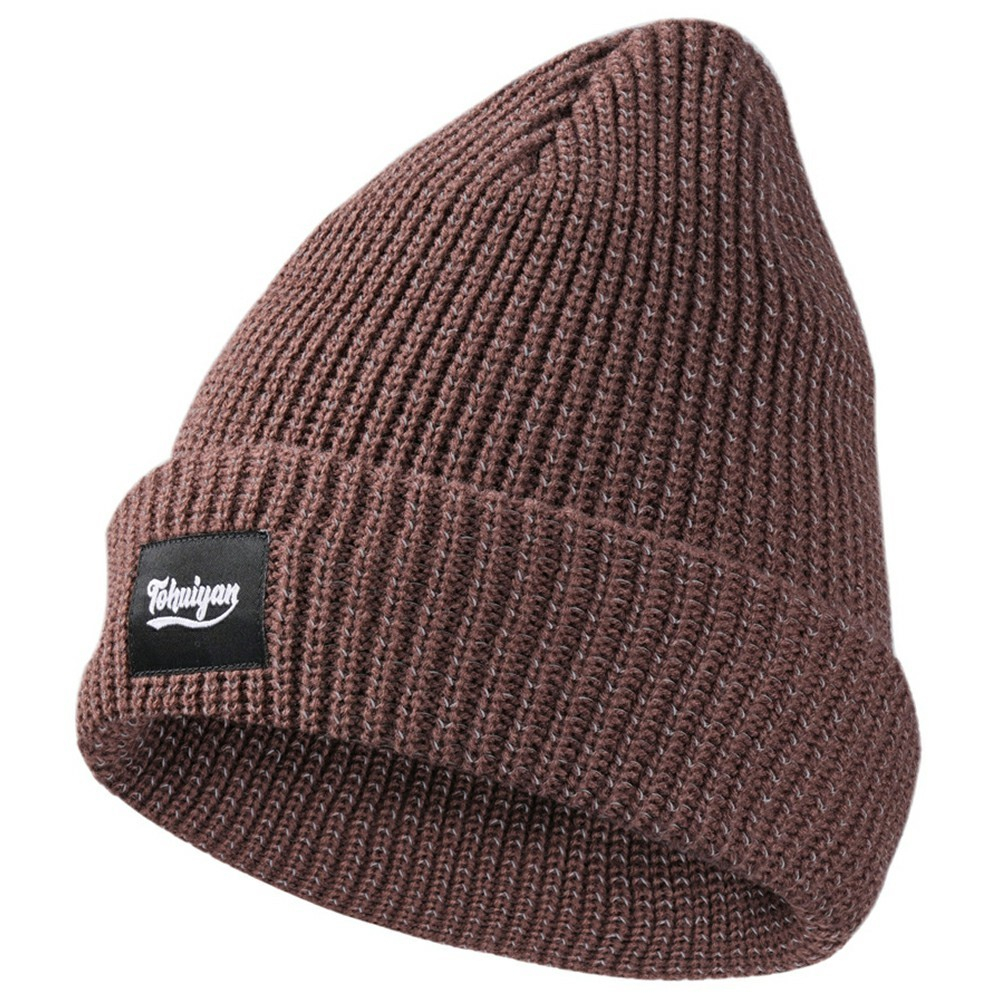 Unisex Reflektierende Strickmütze Beanie Winter Mütze (One Size) - Braun