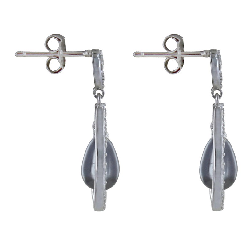 Boucles d'Oreilles Argent Rhodié Goutte de Strass Perle d'Imitation
