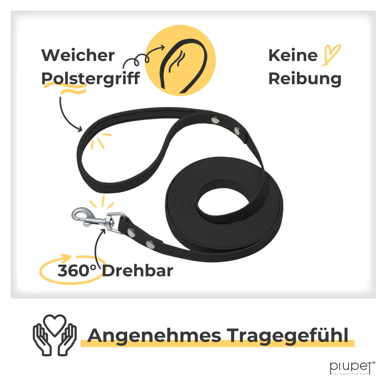 PIUPET Schleppleine schwarz 5 m