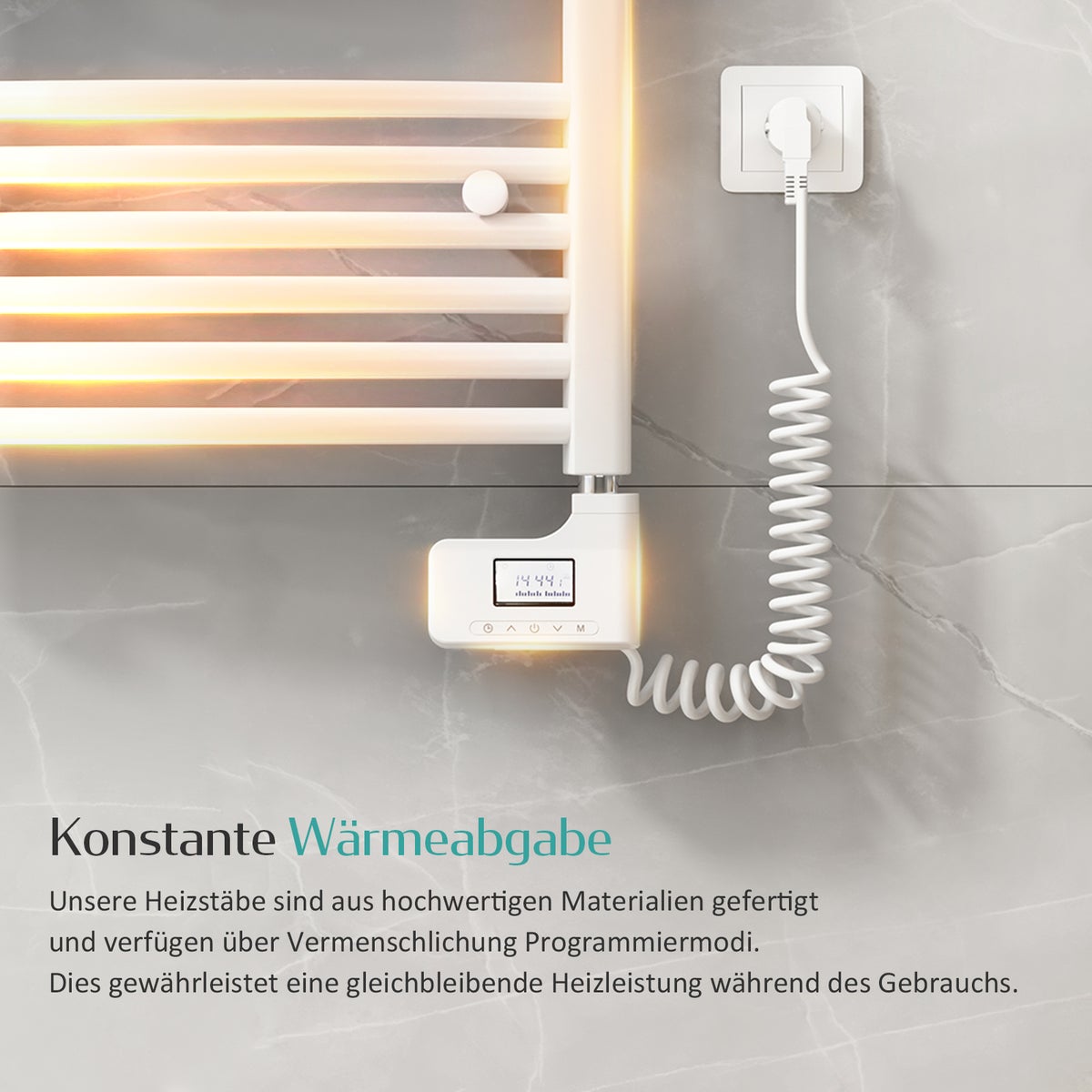 EMKE Verwarmingselement met thermostaat en LCD-scherm 300W, Verwarmingselement met thermostaat voor badkamerradiatoren, Verwarmingspatroon IP44 Wit