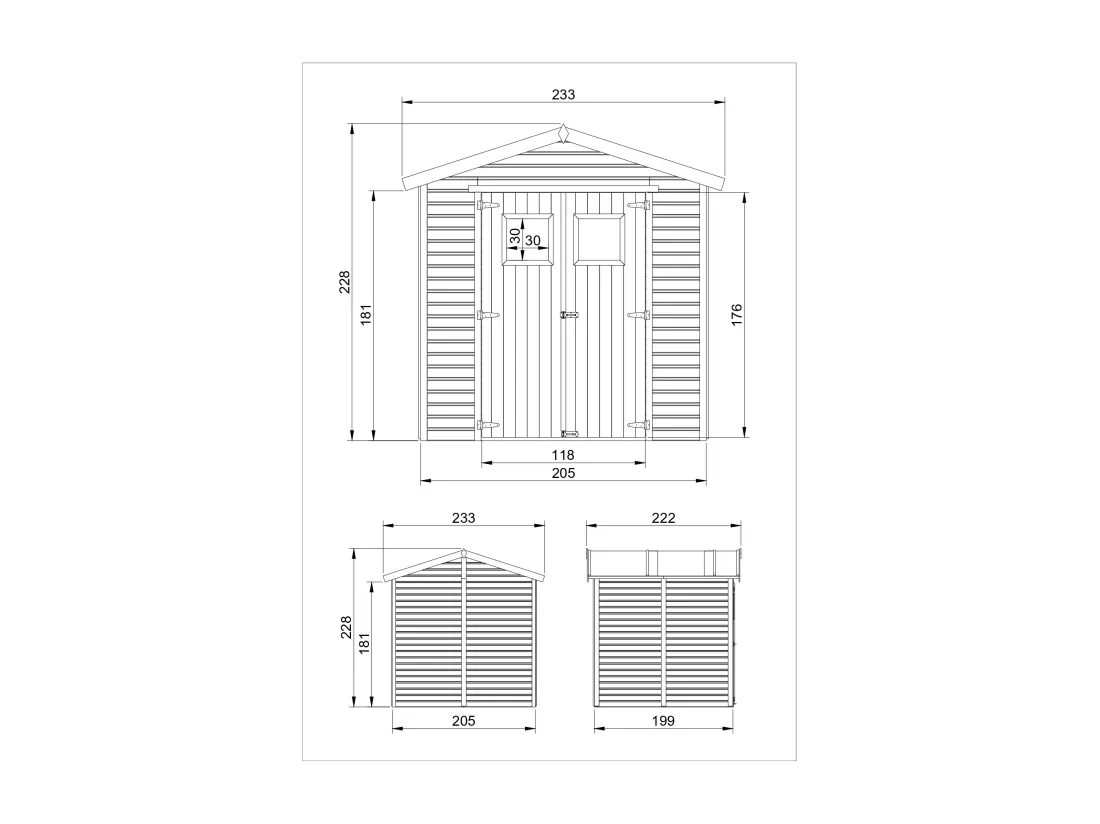 Abri de Jardin en Bois LES PLANCHERS IMPRÉGNÉ - H228x222x233 cm/4,2 m² - TIMBELA M351+M351G