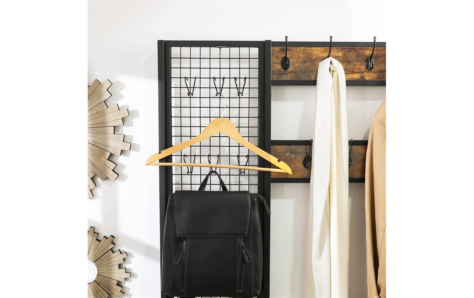Garderobe mit Sitzbank 185 cm, Braun/Schwarz<br>Kleiderständer aus Holz