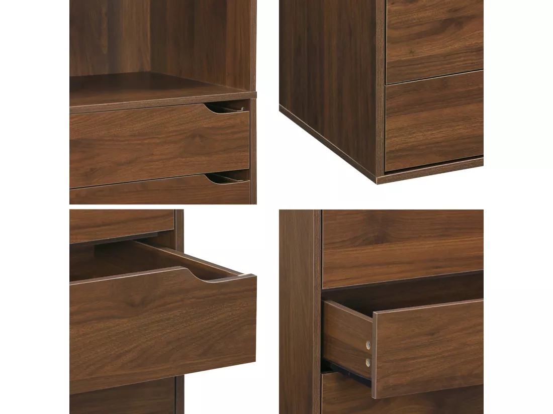 Module dressing avec 5 tiroirs et 2 étagères. noyer. panneaux stratifiés