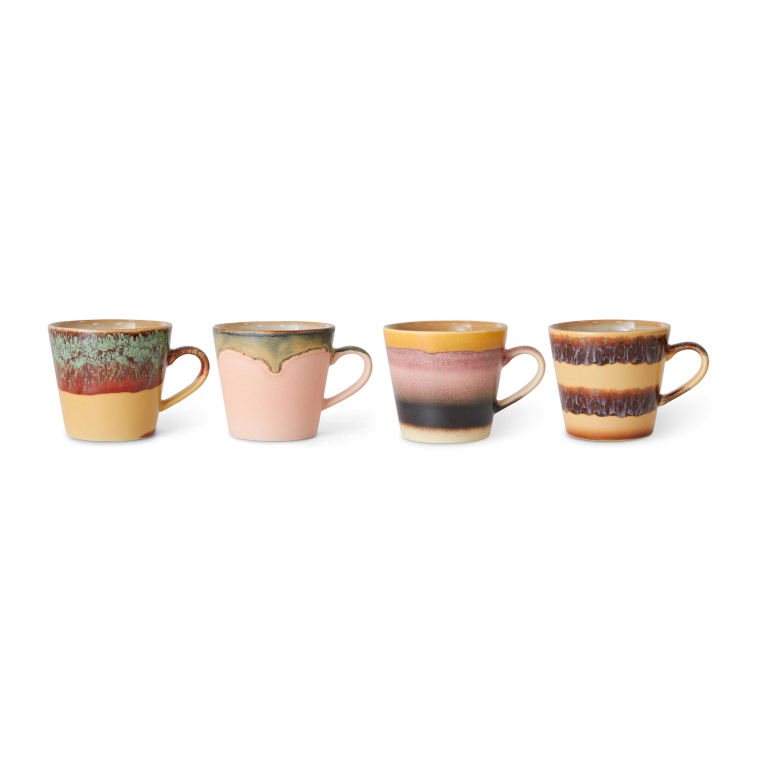 HKliving 70's Ceramic cappuccino mok set van 4 solid