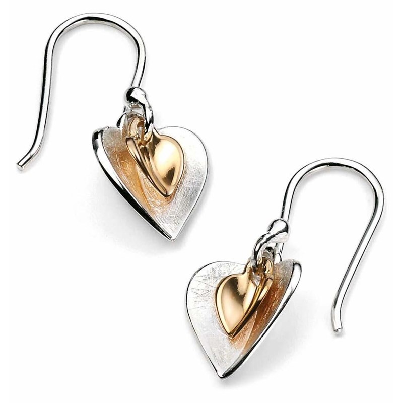 Boucle d'oreille double coeurs plaqué or en argent 925/1000