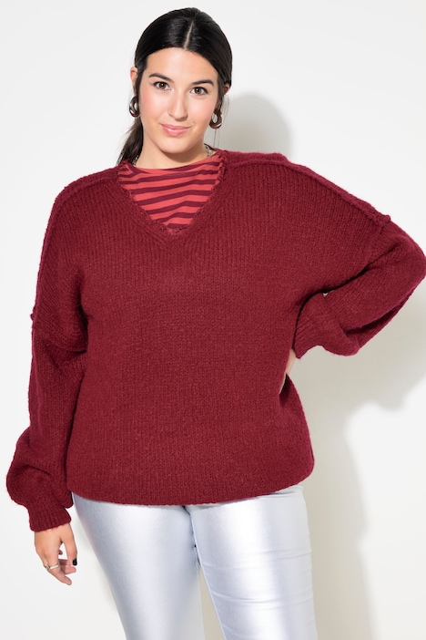 Pullover, V-Ausschnitt mit Spitze, weiter Langarm