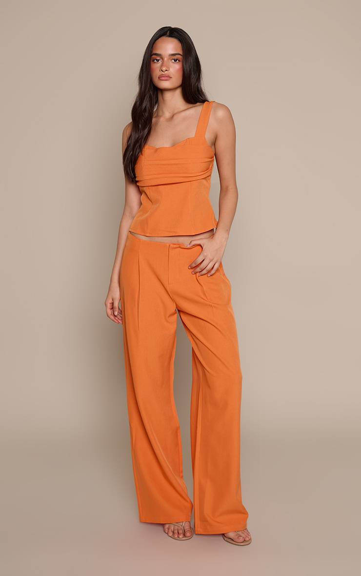 Orange Pantalon Coordonné Plissé Ajusté