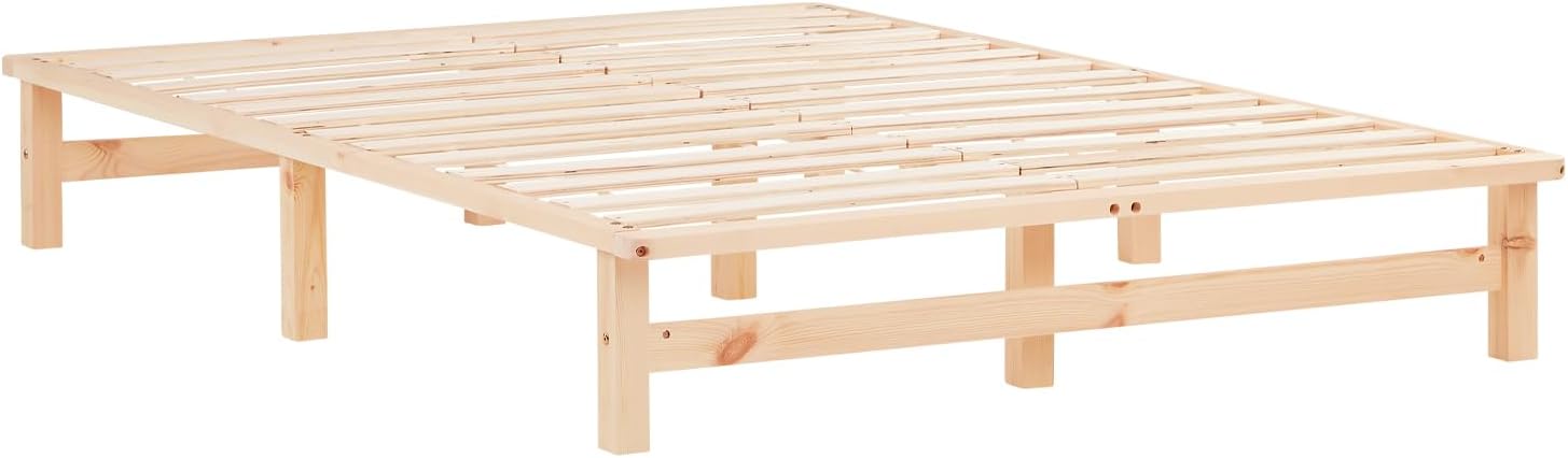 Homestyle4u Holzbett Palettenbett 140x200 mit Lattenrost Natur Bettgestell Bettrahmen Bett Holz Unbehandelt Kiefer Massiv