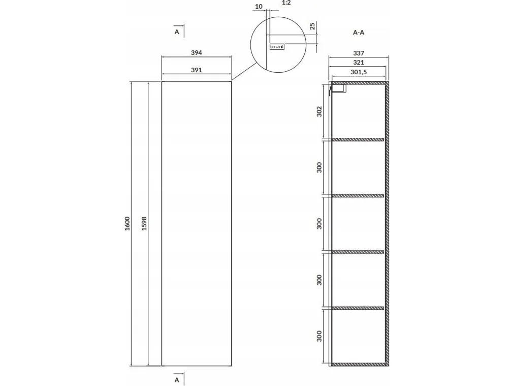 Cersanit S932-019 SLUPEK 160 LARGA HVID ZMONT// CER.LARGA-SŁUPEK-160-BIAŁY