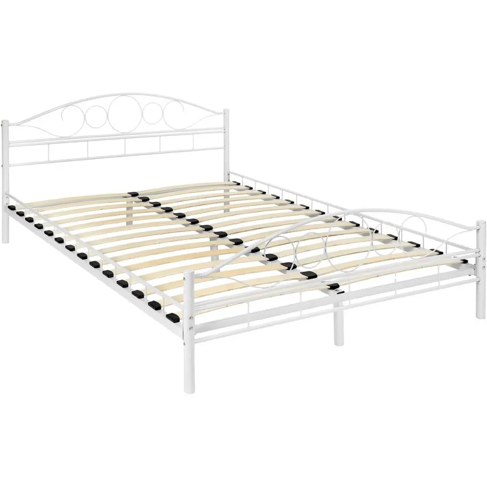 tectake Metalen bed met lattenbodem in romantisch ontwerp, 200 x 140 cm, Wit/wit