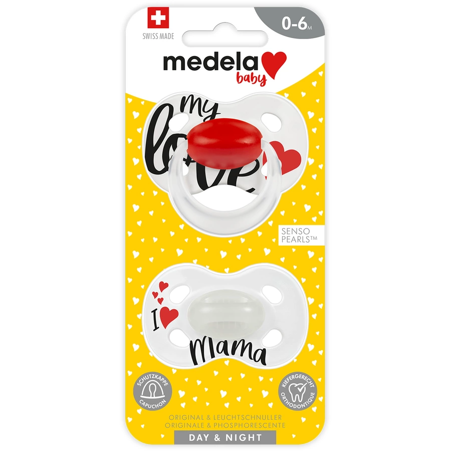 Medela Baby Schnuller Day & Night ab dem 18. Monat DUO Signature 4 Stück in weiß, rot