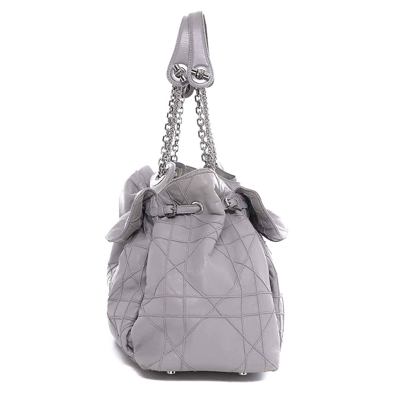 Dior Sac porté épaule Le Trente Vintage en Cuir Cannage gris - Très bon état - L.39 cm