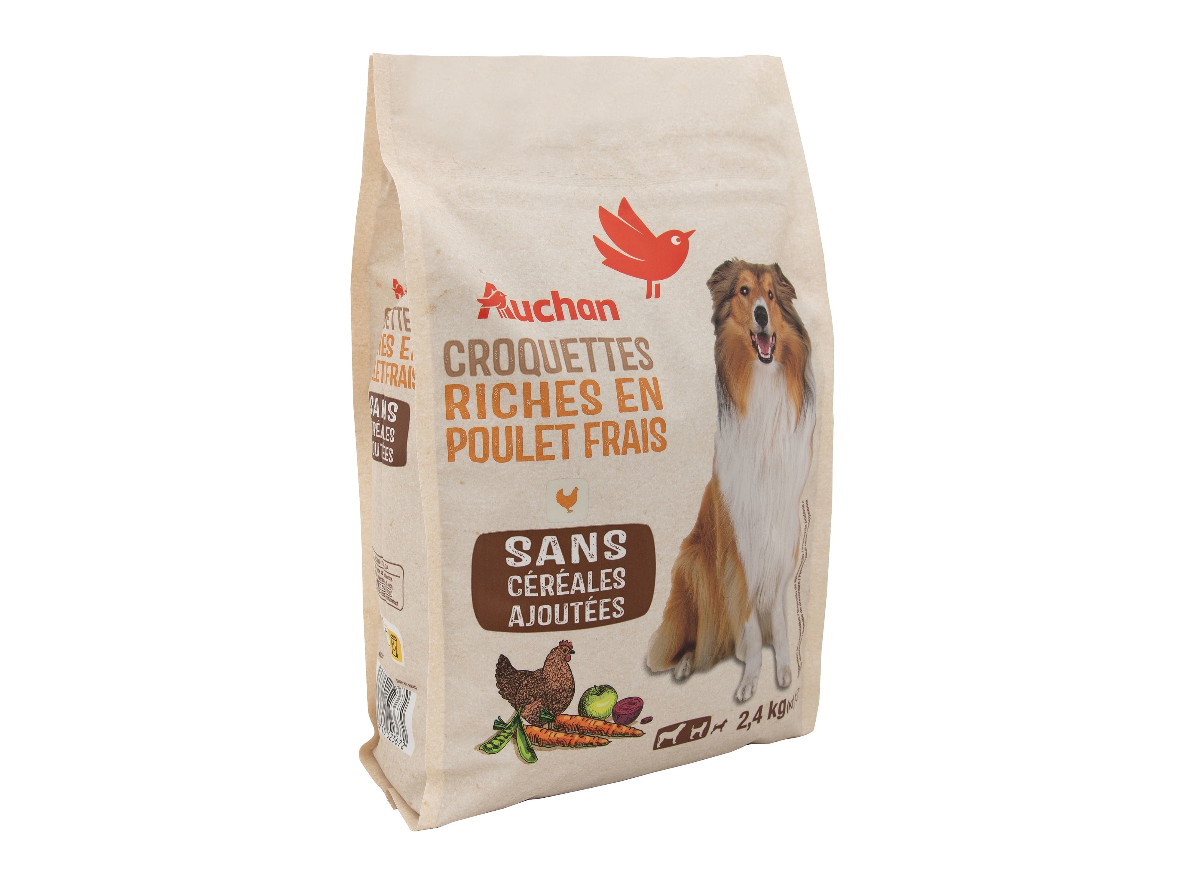 RAÇÃO PARA CÃO AUCHAN NATURAL RICO EM FRANGO FRESCO SEM CEREAIS ADICIONADOS 2.4KG
