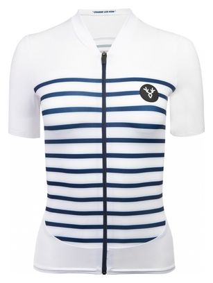 Maillot Manches Courtes Femme LeBram Ventoux Blanc Bleu Coupe Ajustée