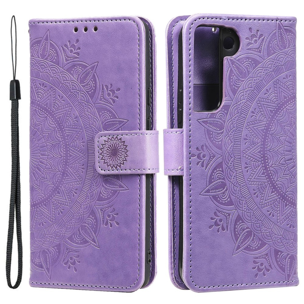 Samsung Galaxy S22 5G Leder Tasche Wallet - Mandala Flowers Imprint - Lila