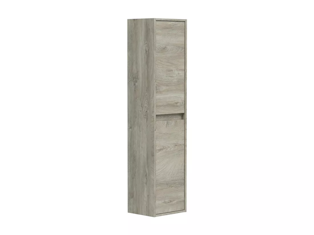 Colonne salle de bain Suspendue à 2 portes couleur alaska chêne nordic -Longueur 30 cm x Hauteur 140 cm x Profondeur 25,5 cm